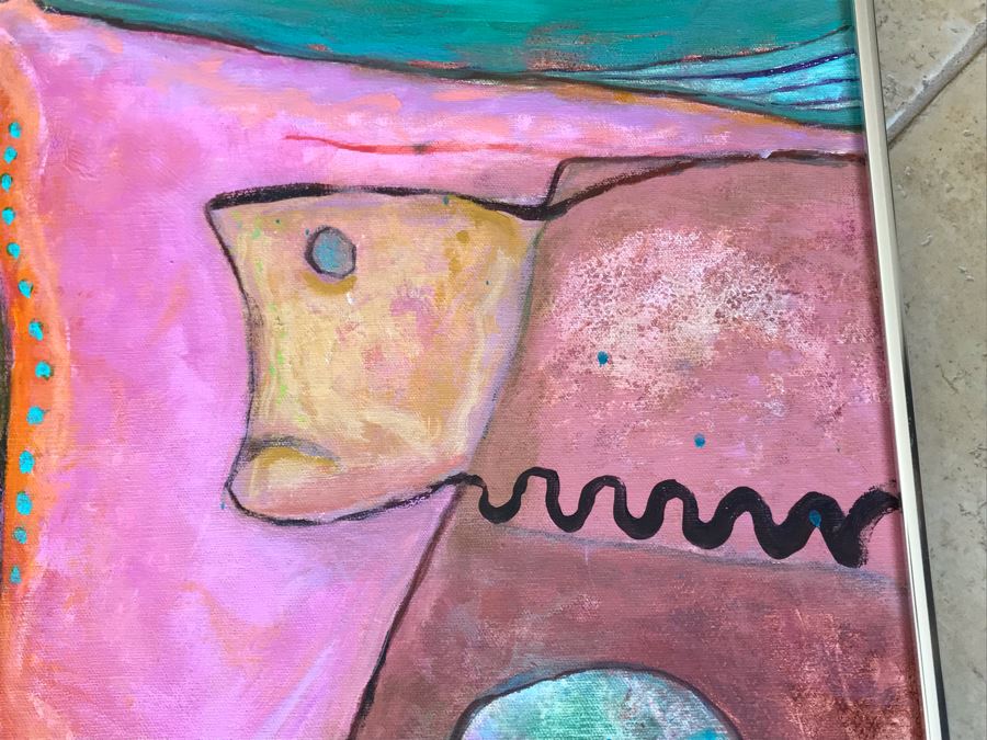 Original Jean Klafs Abstract Expressionist Framed Painting On Canvas Titled 'Three's A Crowd' 20 X 16 [Photo 7]