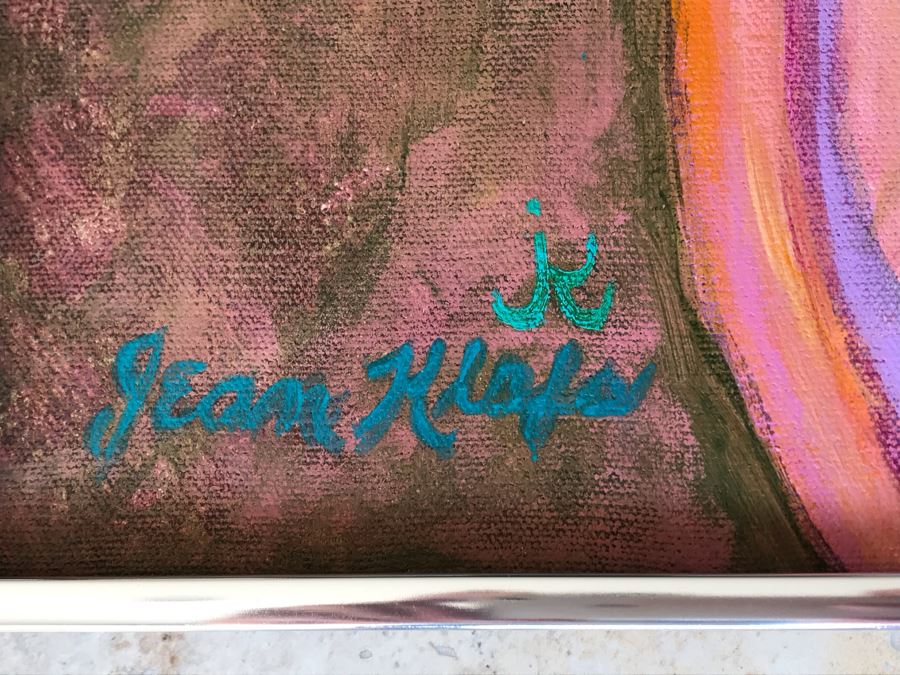 Original Jean Klafs Abstract Expressionist Framed Painting On Canvas Titled 'Three's A Crowd' 20 X 16 [Photo 5]