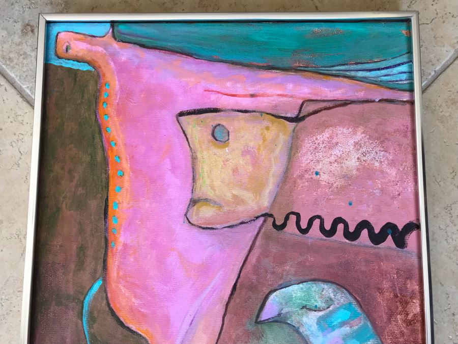 Original Jean Klafs Abstract Expressionist Framed Painting On Canvas Titled 'Three's A Crowd' 20 X 16 [Photo 3]