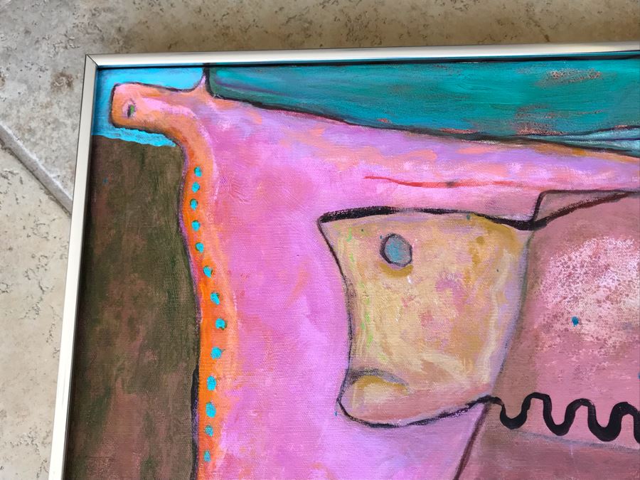 Original Jean Klafs Abstract Expressionist Framed Painting On Canvas Titled 'Three's A Crowd' 20 X 16 [Photo 8]