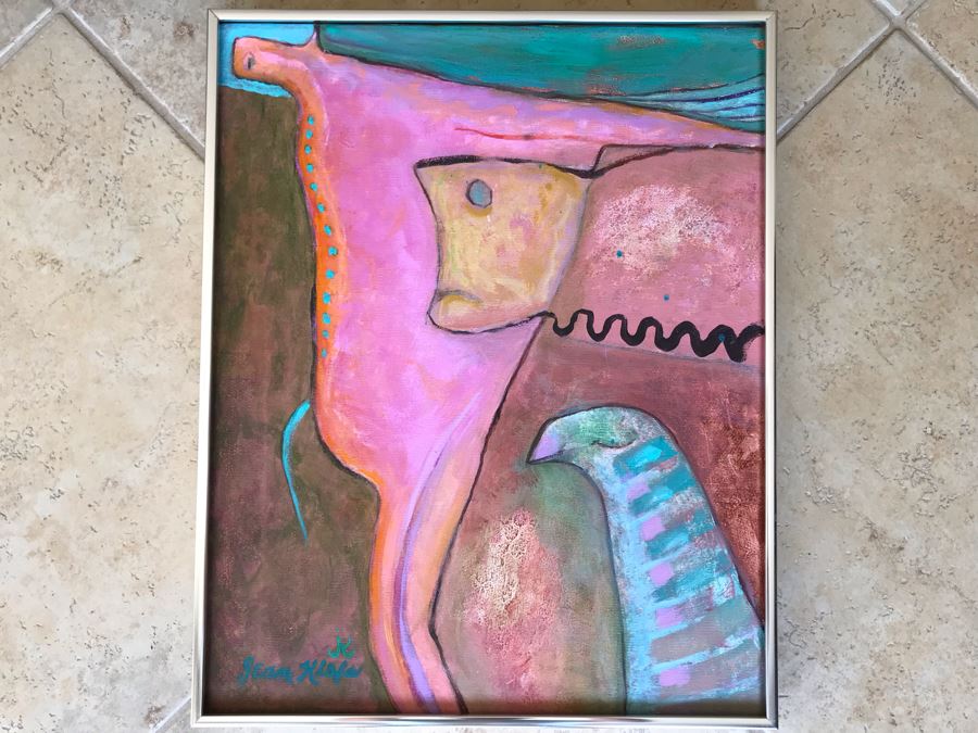 Original Jean Klafs Abstract Expressionist Framed Painting On Canvas Titled 'Three's A Crowd' 20 X 16 [Photo 2]