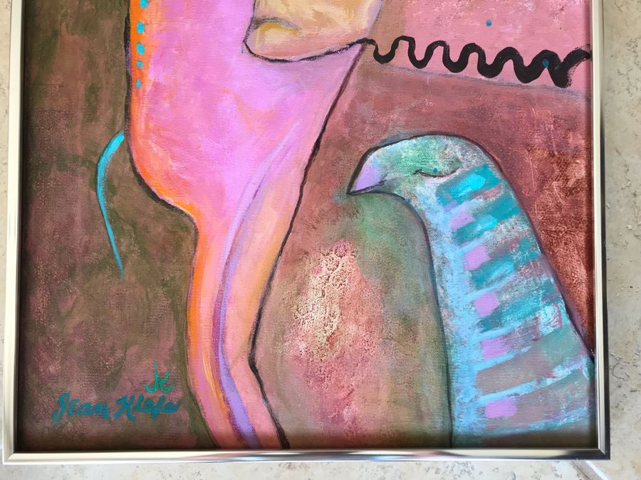 Original Jean Klafs Abstract Expressionist Framed Painting On Canvas Titled 'Three's A Crowd' 20 X 16 [Photo 4]