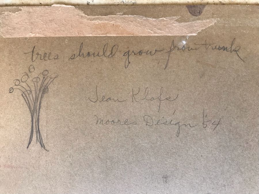 Original Jean Klafs Painting On Paper Titled 'Trees Shoud Grow From Trunk' Moore's Design 1954 20 X 20 [Photo 17]
