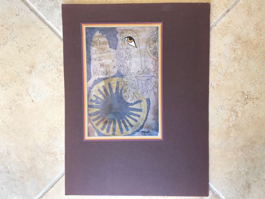 Original Stella Popowski Mid-Century Painting On Paper Titled 'Don't Fuck With The Wizard!' 6.5 X 9.5 [Photo 7]