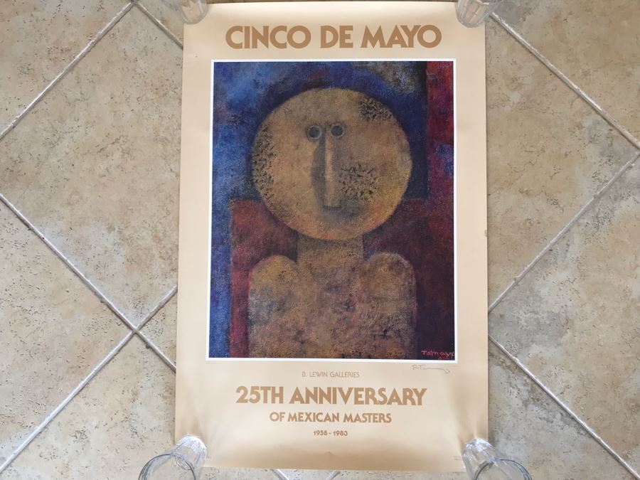 Hand Signed Rufino Tamayo Poster Titled 'Cinco De Mayo' 25th Anniversary Of Mexican Masters B. Lewin Galleries 1958-1983 23 X 35 [Photo 2]