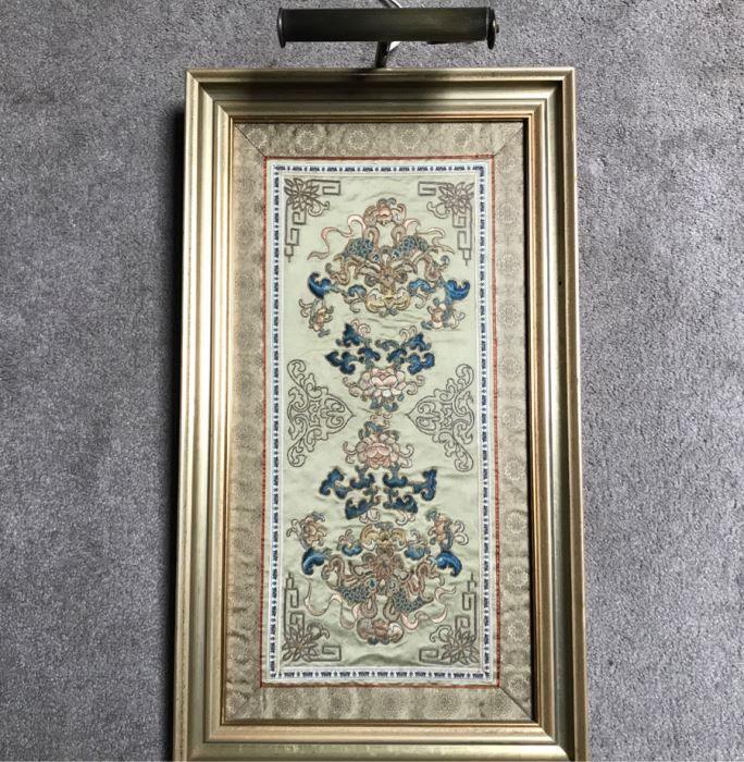 Framed Chinese Silk Embroidery With Overhead Lighting 15 X 27 [Photo 2]