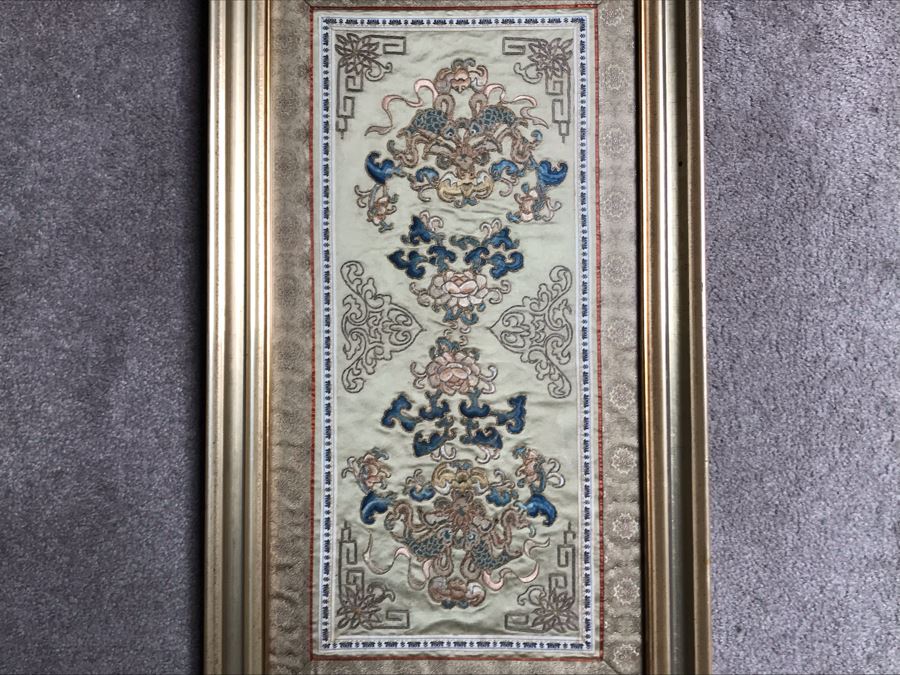 Framed Chinese Silk Embroidery With Overhead Lighting 15 X 27 [Photo 1]