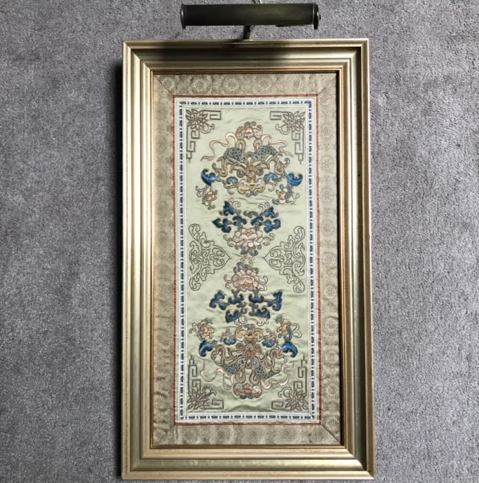 Framed Chinese Silk Embroidery With Overhead Lighting 15 X 27 [Photo 3]