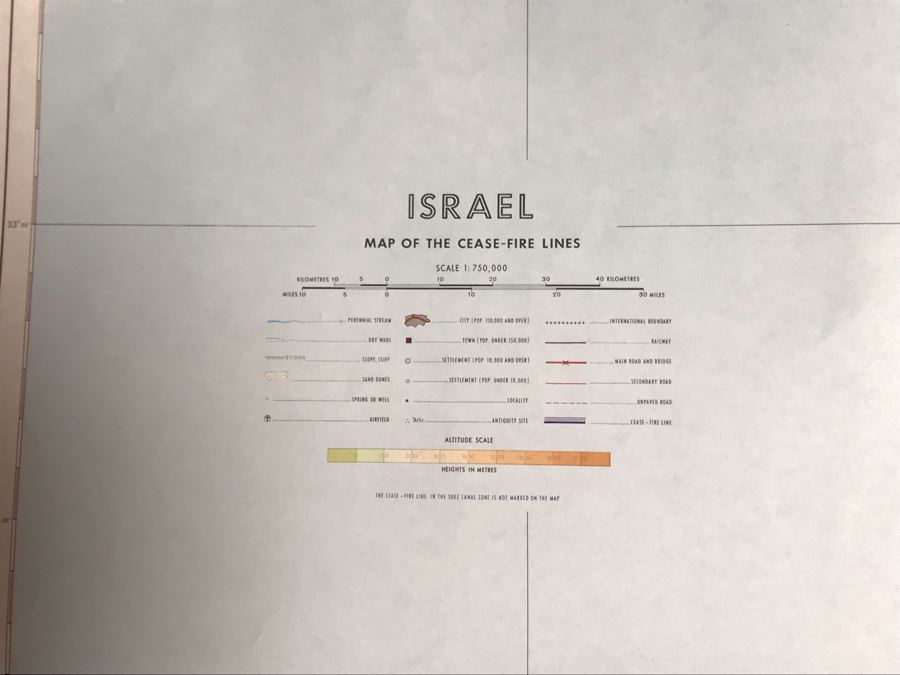 Vintage 1970 Map Of Israel Cease-Fire Lines Printed By The Survey Of Israel [Photo 3]