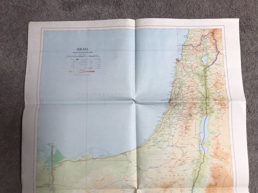Vintage 1970 Map Of Israel Cease-Fire Lines Printed By The Survey Of Israel [Photo 2]