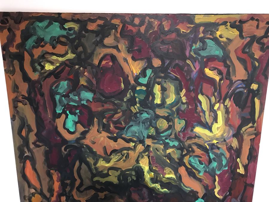 Original Abstract Painting Signed On Back Silvia + Wolfgang Klus / Kuttigen 47 X 47 [Photo 3]