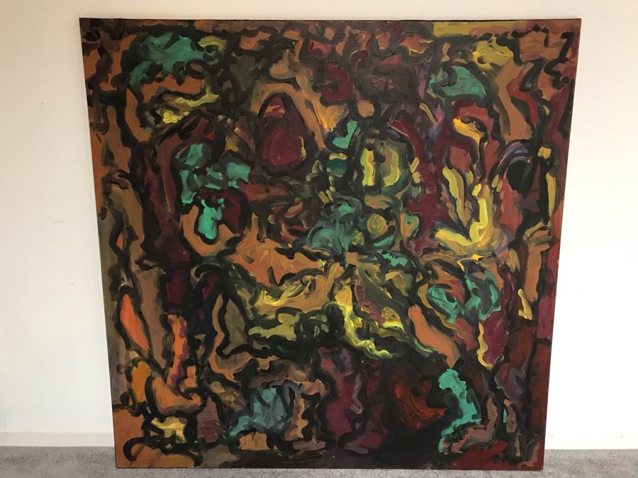 Original Abstract Painting Signed On Back Silvia + Wolfgang Klus / Kuttigen 47 X 47 [Photo 2]