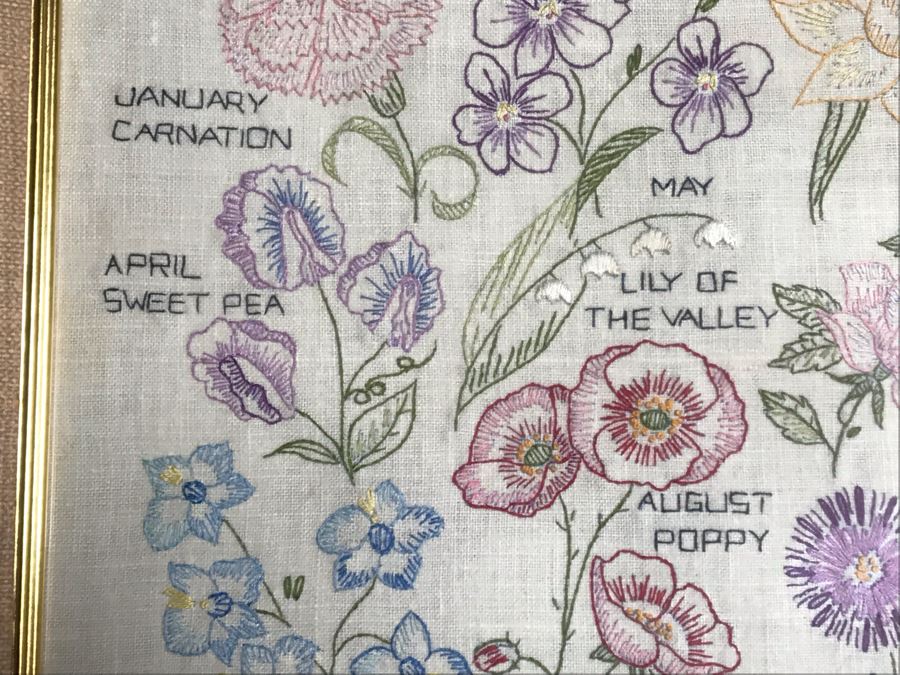 Framed Embroidery Of Annual Blooming Of Flowers By Month 14 X 18 [Photo 4]