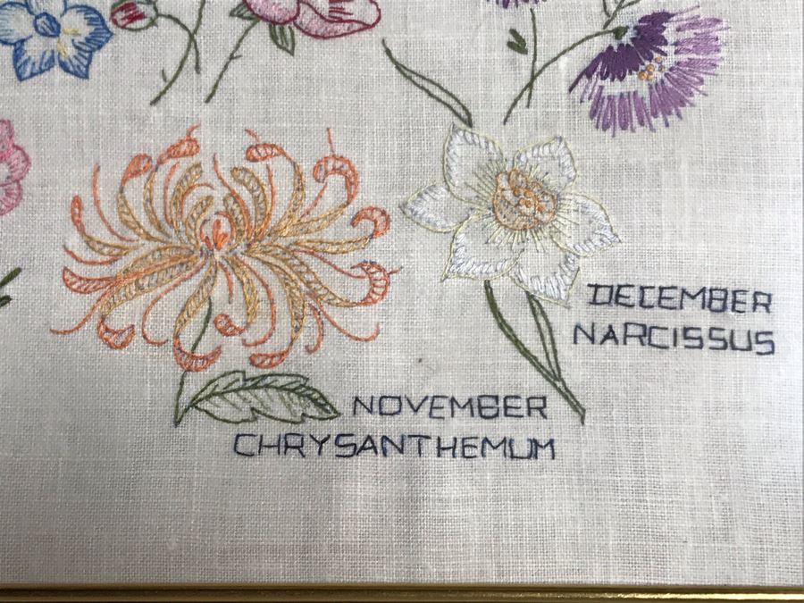 Framed Embroidery Of Annual Blooming Of Flowers By Month 14 X 18 [Photo 8]