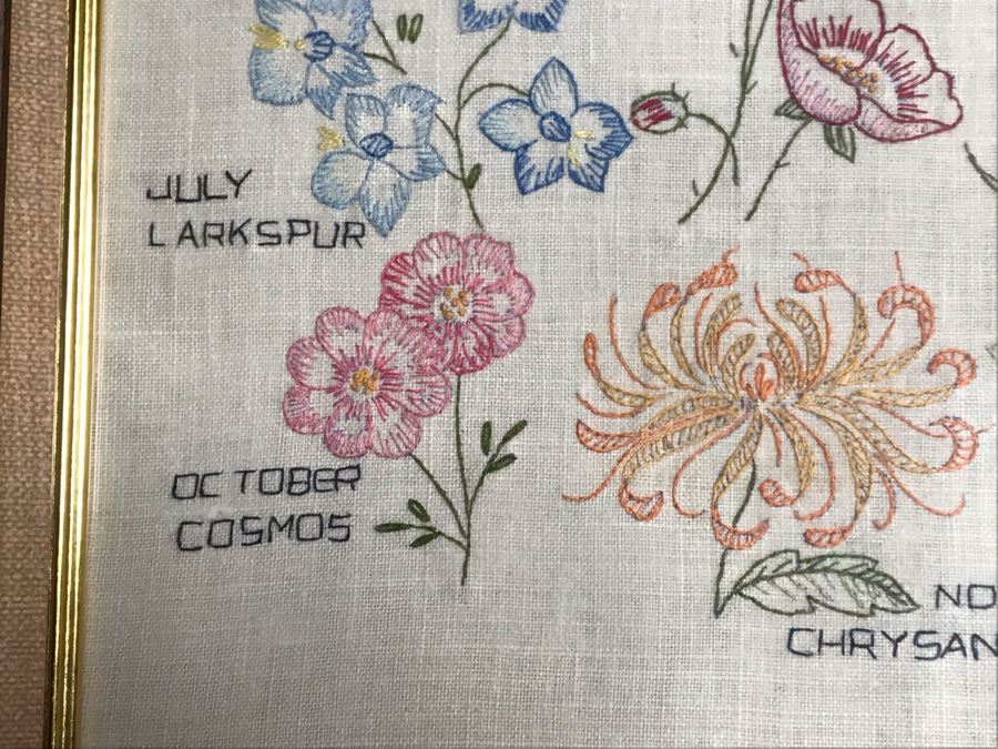 Framed Embroidery Of Annual Blooming Of Flowers By Month 14 X 18 [Photo 9]