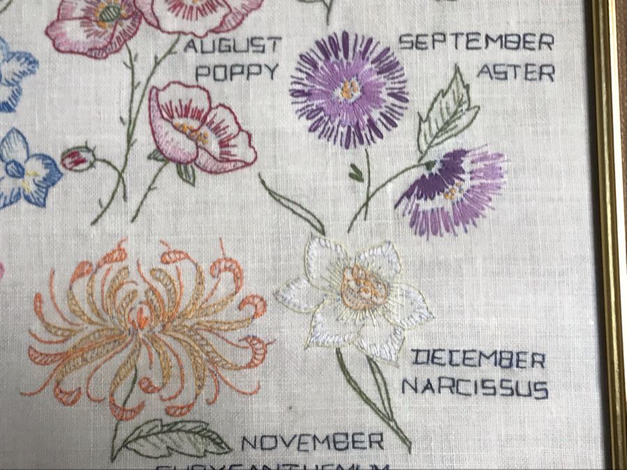 Framed Embroidery Of Annual Blooming Of Flowers By Month 14 X 18 [Photo 7]