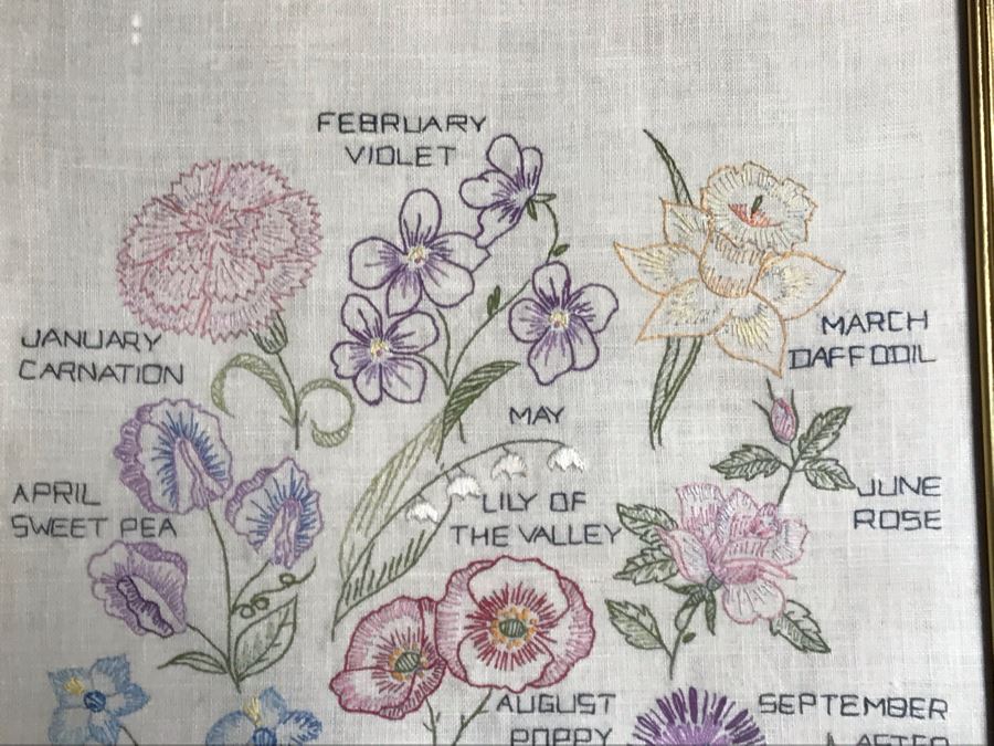 Framed Embroidery Of Annual Blooming Of Flowers By Month 14 X 18 [Photo 3]