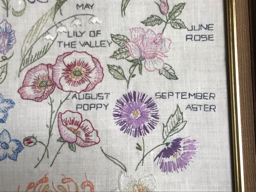 Framed Embroidery Of Annual Blooming Of Flowers By Month 14 X 18 [Photo 6]