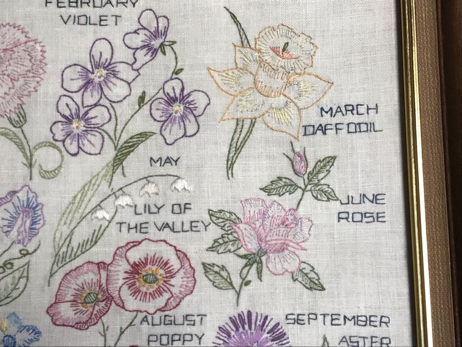 Framed Embroidery Of Annual Blooming Of Flowers By Month 14 X 18 [Photo 5]