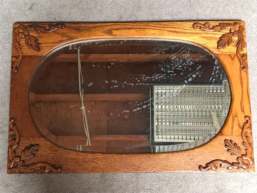 Antique Oak Beveled Glass Wall Mirror 27.5 X 17.5 [Photo 2]