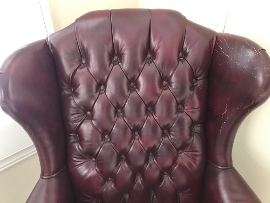 Burgundy Red Nailhead Leather Dining Room Chairs