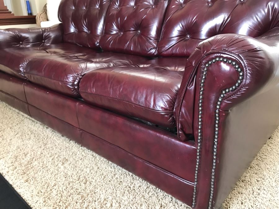 burgundy leather sofa nailhead trim