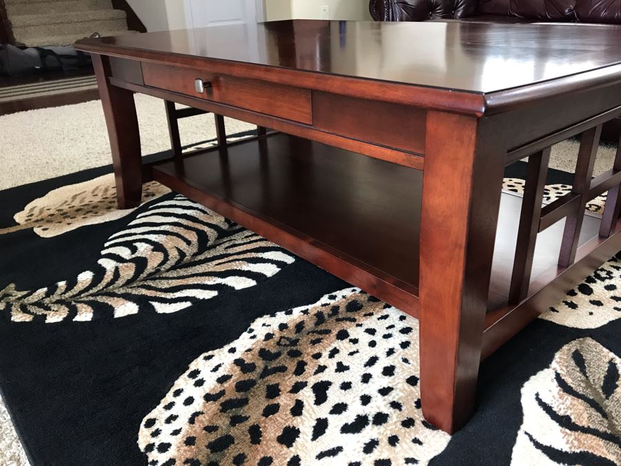 Wooden 2-Tier Coffee Table With Drawer 50W X 29.5D X 18H [Photo 2]