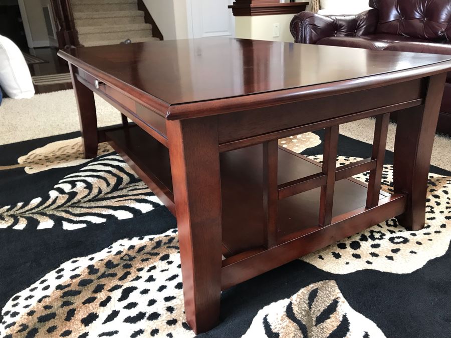 Wooden 2-Tier Coffee Table With Drawer 50W X 29.5D X 18H [Photo 5]