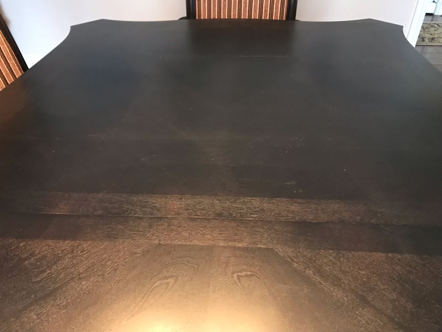 Stunning Premium Black Carved Dining Table With 4 Dining Chairs And 2 Armchairs Plus Two Extra 18' Leaves From Ashley Furniture Like New / Never Used (Solid And Heavy) 46W X 80L X 30H [Photo 19]
