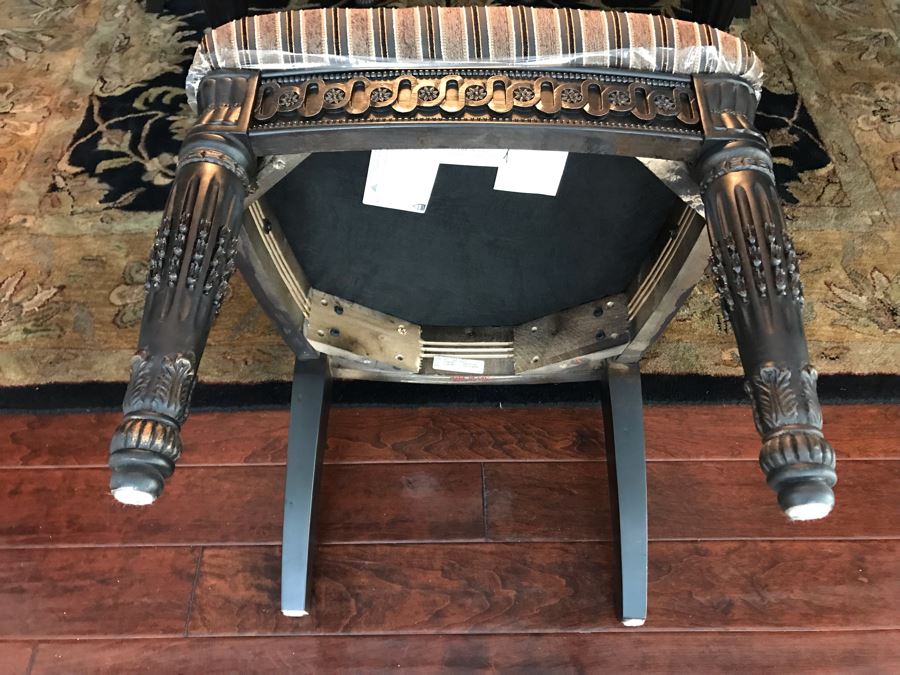 Stunning Premium Black Carved Dining Table With 4 Dining Chairs And 2 Armchairs Plus Two Extra 18' Leaves From Ashley Furniture Like New / Never Used (Solid And Heavy) 46W X 80L X 30H [Photo 20]