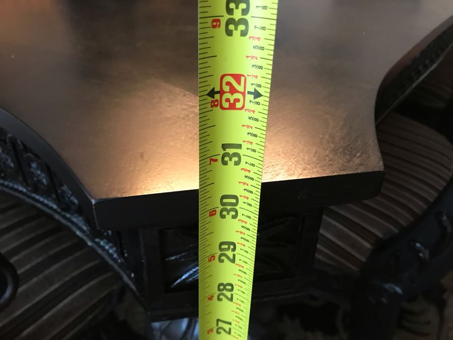 Stunning Premium Black Carved Dining Table With 4 Dining Chairs And 2 Armchairs Plus Two Extra 18' Leaves From Ashley Furniture Like New / Never Used (Solid And Heavy) 46W X 80L X 30H [Photo 26]