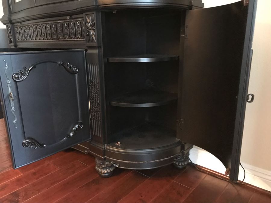 Stunning Premium Black Carved Wooden China Cabinet From Ashley Furniture Like New (Matches Dining Table) 6'W X 18D X 83H [Photo 17]