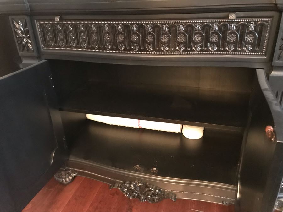 Stunning Premium Black Carved Wooden China Cabinet From Ashley Furniture Like New (Matches Dining Table) 6'W X 18D X 83H [Photo 18]