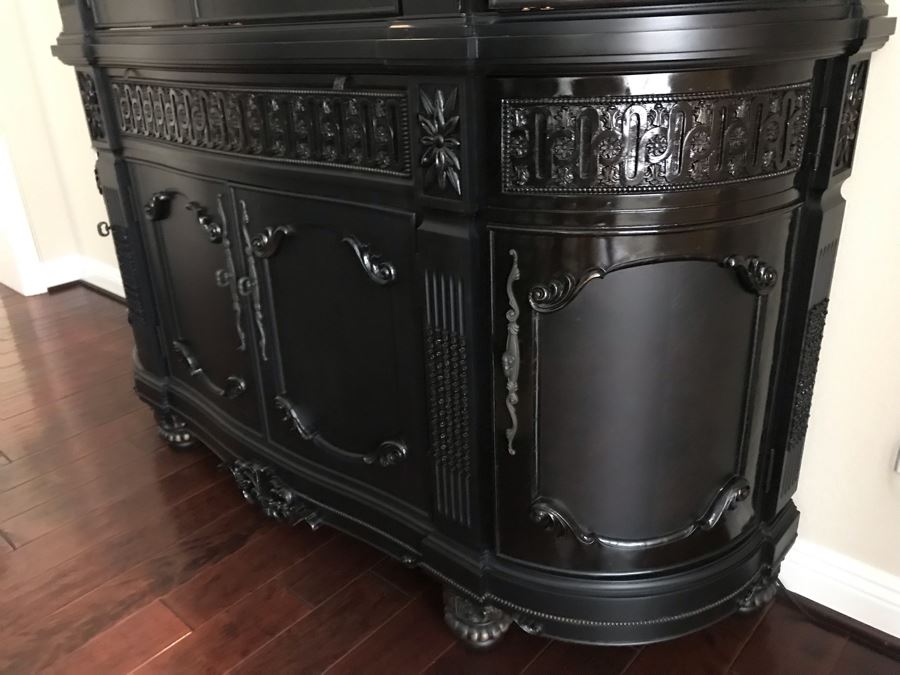 Stunning Premium Black Carved Wooden China Cabinet From Ashley Furniture Like New (Matches Dining Table) 6'W X 18D X 83H [Photo 11]