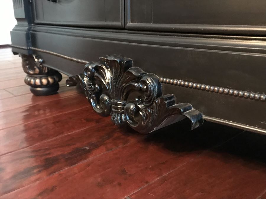 Stunning Premium Black Carved Wooden China Cabinet From Ashley Furniture Like New (Matches Dining Table) 6'W X 18D X 83H [Photo 14]