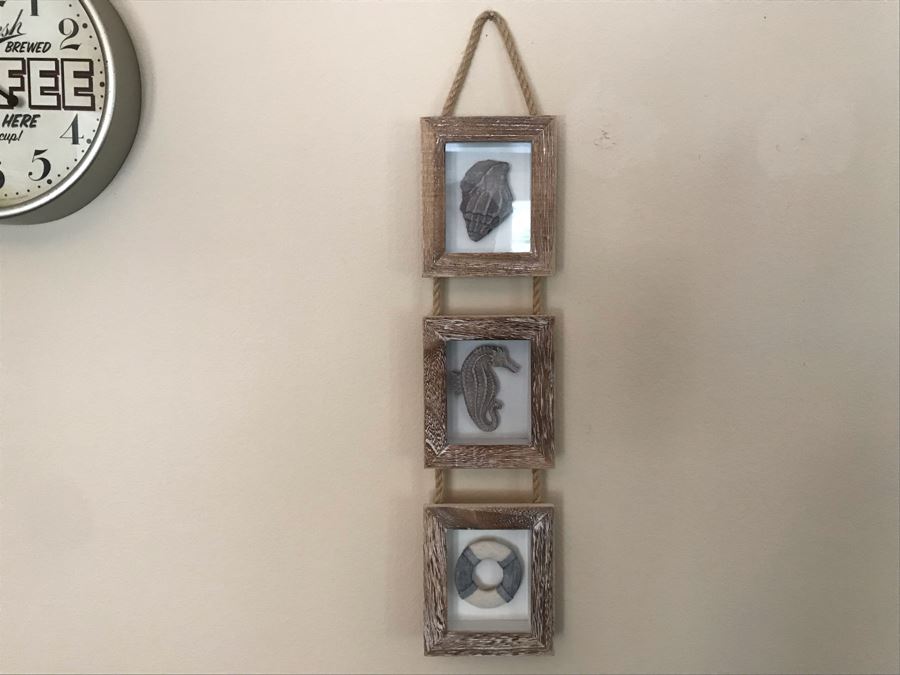 Wall Decor: Shell, Seahorse, Life Preserver Ring Shadowbox Framed 5W X 24H [Photo 2]