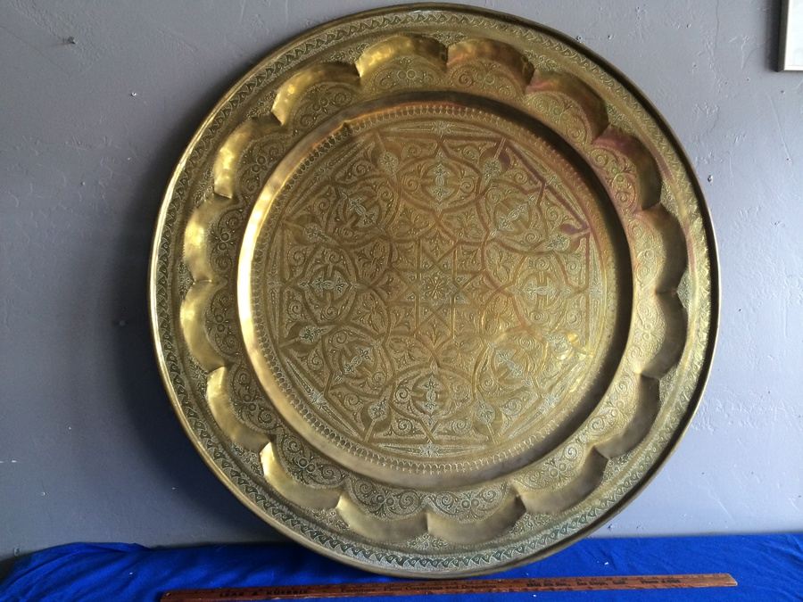 Engraved Brass Decorative Charger Wall Hanging Plate - Very Large 38' in Diameter [Photo 2]