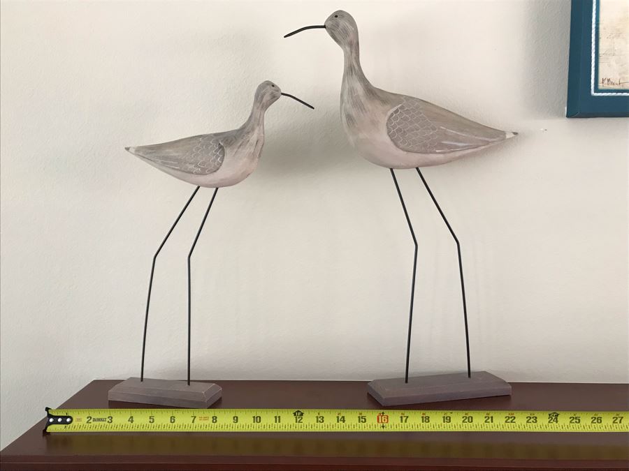 Pair Of Wooden Bird Sculptures 19H And 21H