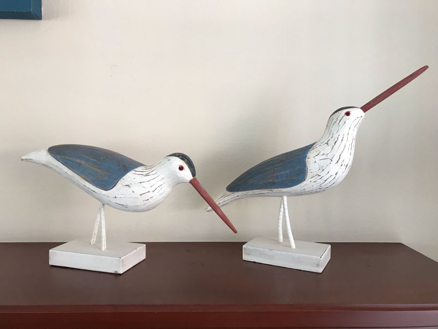 Pair Of Wooden Bird Sculptures Decor 14W X 3D X 12H [Photo 2]