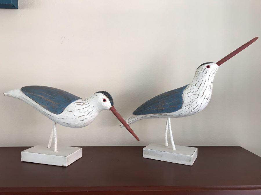 Pair Of Wooden Bird Sculptures Decor 14W X 3D X 12H [Photo 1]