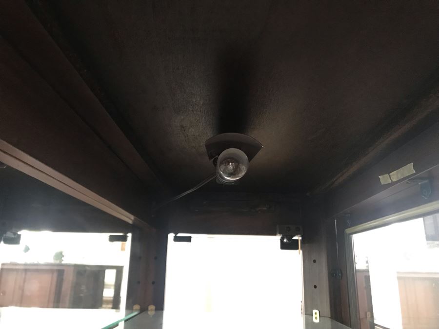 Wooden Inlay Top Curio Cabinet With Overhead Lighting And Glass Shelves 35W X 17D X 42H [Photo 11]