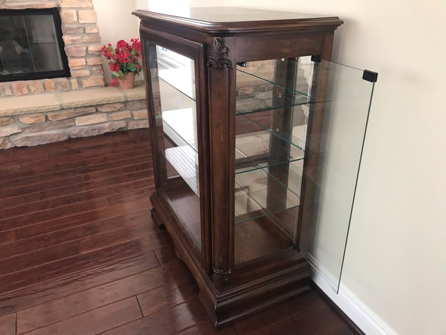 Wooden Inlay Top Curio Cabinet With Overhead Lighting And Glass Shelves 35W X 17D X 42H [Photo 10]
