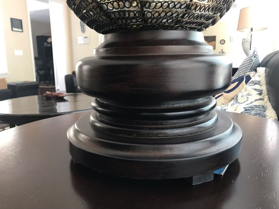 Monumental Candle Holder With Turned Wooden Base And Metal Chimney 13W X 26H [Photo 4]