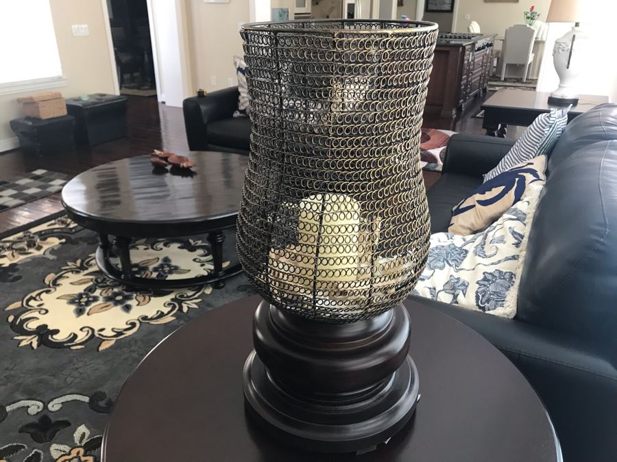 Monumental Candle Holder With Turned Wooden Base And Metal Chimney 13W X 26H [Photo 7]