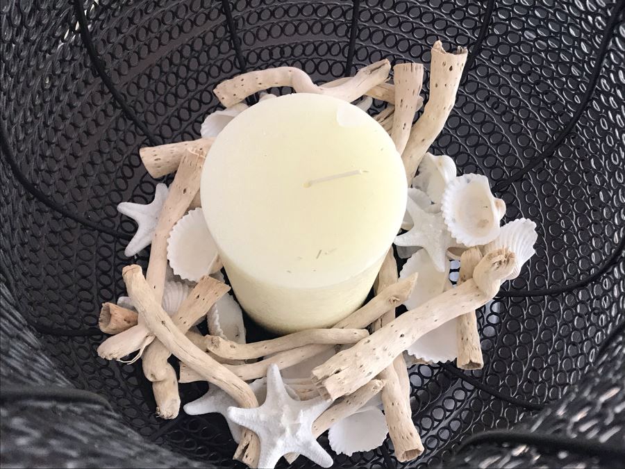 Monumental Candle Holder With Turned Wooden Base And Metal Chimney 13W X 26H [Photo 6]