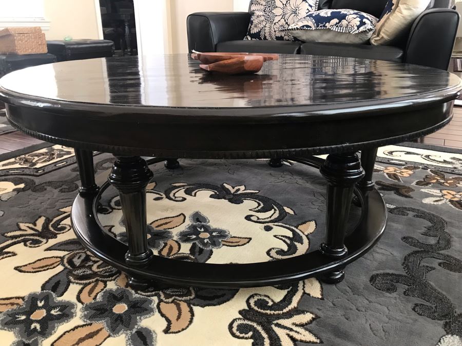 Round Black Lacquer Wooden Coffee Table 48R X 18.5H [Photo 3]