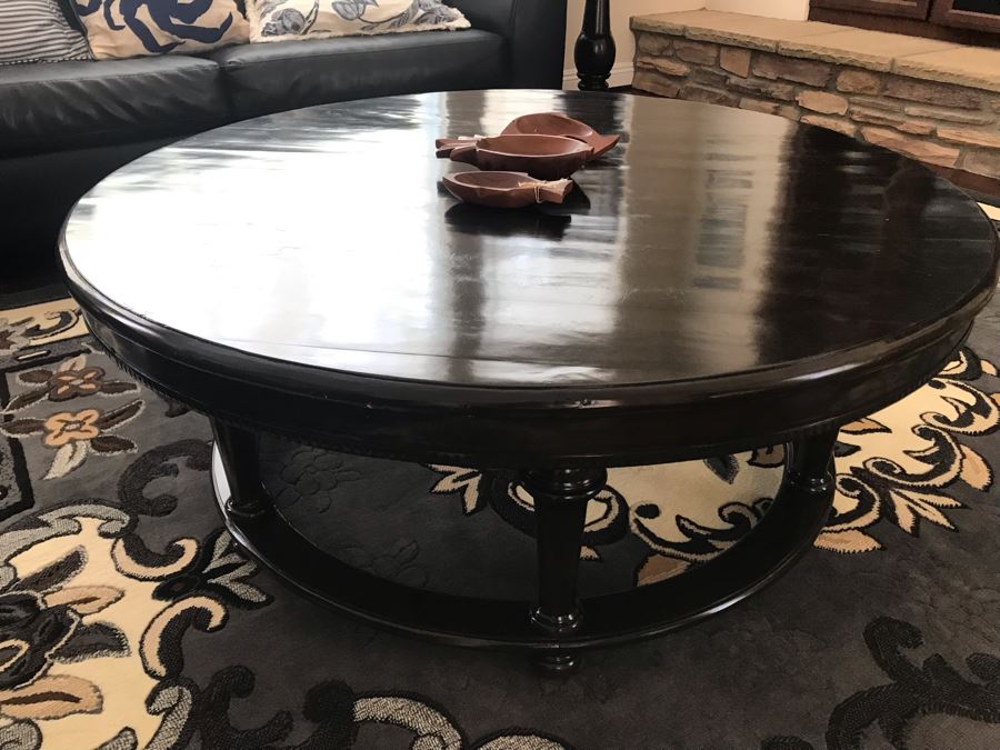 Round Black Lacquer Wooden Coffee Table 48R X 18.5H [Photo 5]