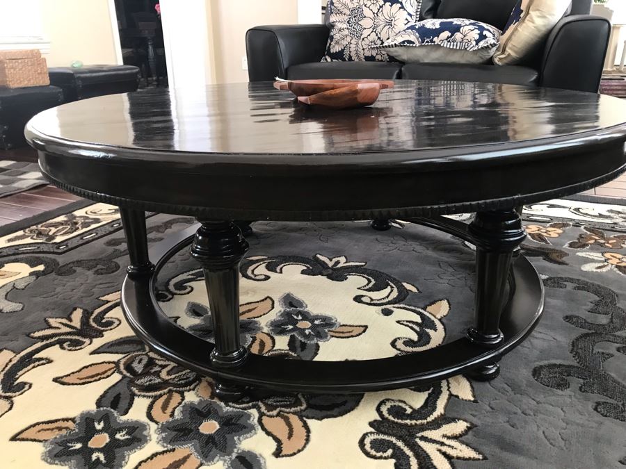 Round Black Lacquer Wooden Coffee Table 48R X 18.5H