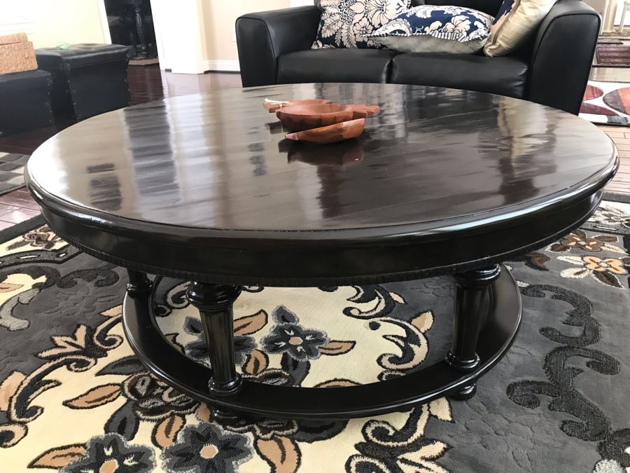 Round Black Lacquer Wooden Coffee Table 48R X 18.5H [Photo 1]