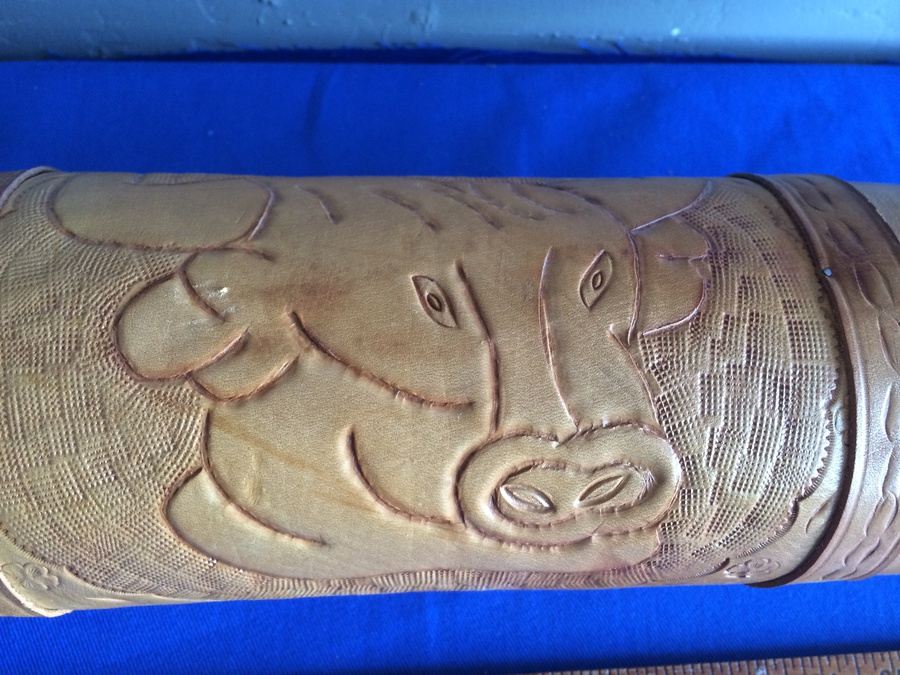 Mounted Wall 5' 2' Horns Longhorn Steer Horn with Hooks and Tooled Leather [Photo 3]